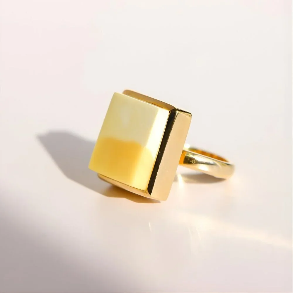 Baltic Butterscotch and White Amber Gold Ring- 14k Gold Plated Sterling Silver
